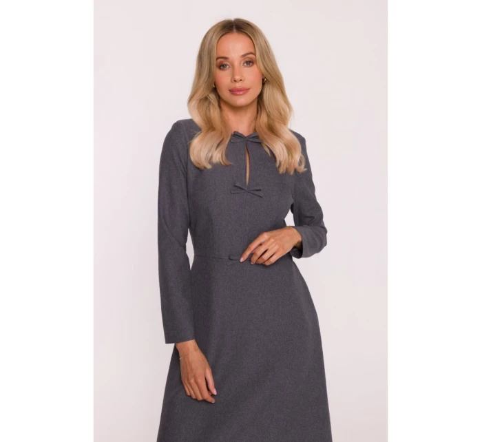 model 21319075 Šaty s mašlemi šedé - STYLOVE model 21319075 Šaty s mašlemi šedé - STYLOVE