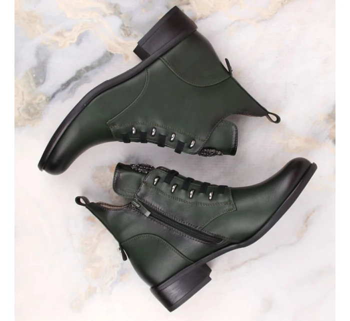 Jezzi W JEZ412B zelené zateplené čižmy s plochým podpätkom Jezzi W JEZ412B zelené zateplené čižmy s plochým podpätkom