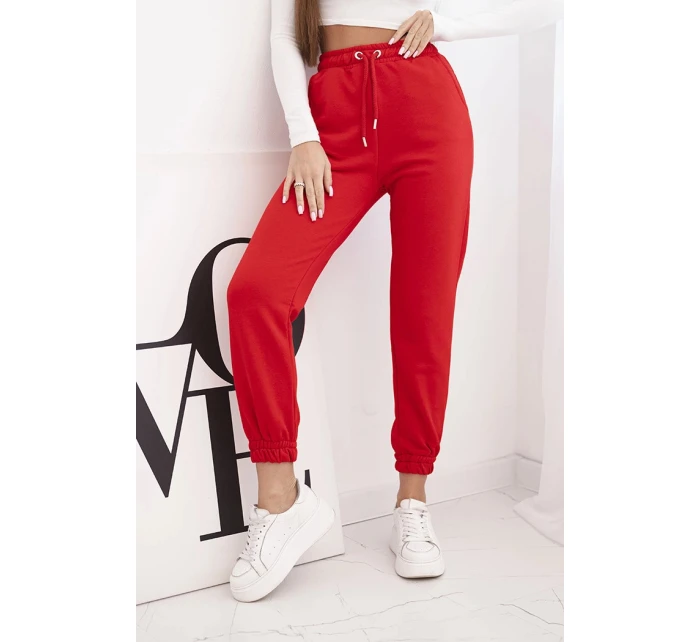 Dámské bavlněné kalhoty s gumou v pase červené