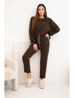 Dámský komplet z viskózy s mikinou a kalhotami hnědý