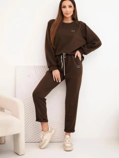 Dámský komplet z viskózy s mikinou a kalhotami hnědý