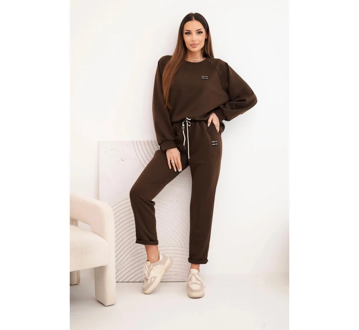 Dámský komplet z viskózy s mikinou a kalhotami hnědý