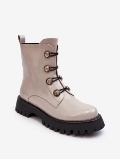 Damskie Ocieplane Botki Z Ozdobnymi Guzikami D&A MR870-51 Jasnobeżowe