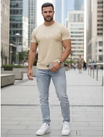 Pánske bavlnené tričko s potlačou BLESSED beige FashionStreet NX5124R Pánske bavlnené tričko s potlačou BLESSED beige FashionStreet NX5124R