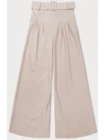 Světle béžové elegantní dámské kalhoty s opaskem model 20185243 - MADE IN ITALY Světle béžové elegantní dámské kalhoty s opaskem model 20185243 - MADE IN ITALY