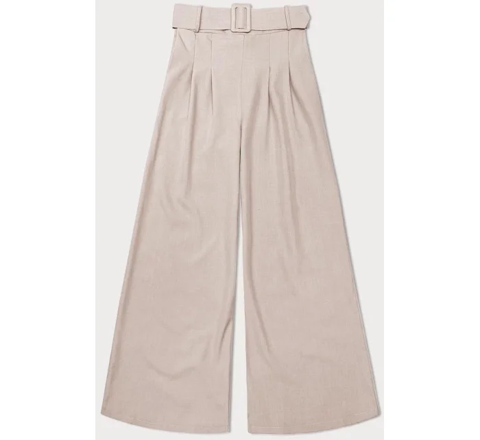 Světle béžové elegantní dámské kalhoty s opaskem model 20185243 - MADE IN ITALY Světle béžové elegantní dámské kalhoty s opaskem model 20185243 - MADE IN ITALY