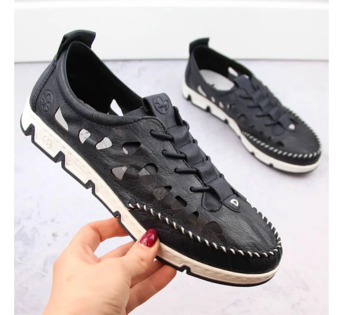 W modrá kožená polobotka s podrážkou model 19737391 - Rieker W modrá kožená polobotka s podrážkou model 19737391 - Rieker