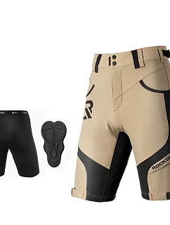Pánske cyklistické šortky Rockbros 2 v 1, béžové, veľkosť 4XL