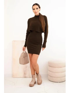 Dámský komplet viskózový tričko s šaty hnědý