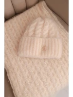 Dámska súprava čiapky a šálu s pruhmi s dekorom ecru