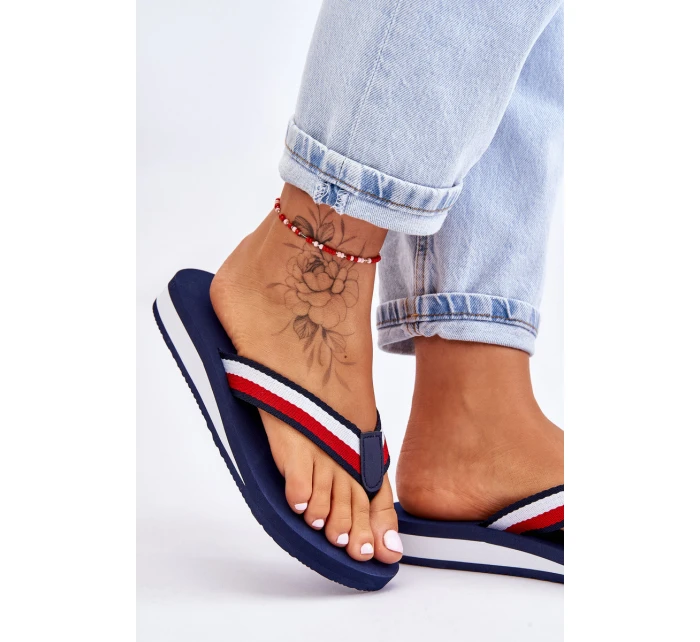 Damskie Klapki Japonki Na Platformie Big Star LL274779 Granatowe