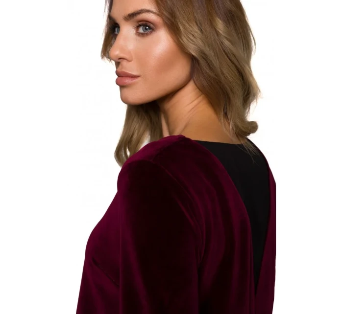 M566 Zamatové šaty uvoľneného strihu - bordové