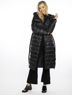 Čierny prešívaný kabát s kapucňou (AG1-J9069)
