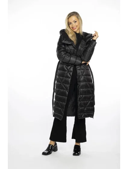 Čierny dámsky prešívaný kabát s kapucňou (AG1-J9069)