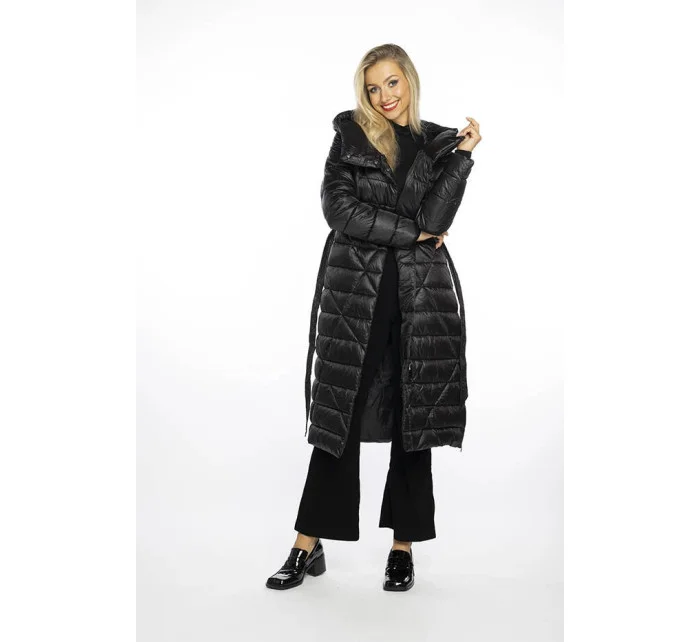 Čierny dámsky prešívaný kabát s kapucňou (AG1-J9069)