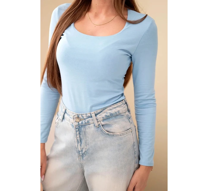 Dámská basic blůza s model 21921214 výstřihem a dlouhým rukávem modrá - K-Fashion Dámská basic blůza s model 21921214 výstřihem a dlouhým rukávem modrá - K-Fashion