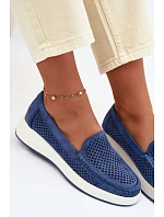 Dámské perforované mokasiny model 22069480 modré - SERGIO LEONE Dámské perforované mokasiny model 22069480 modré - SERGIO LEONE