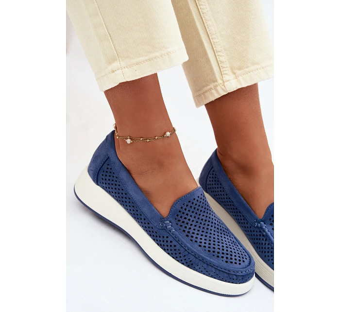 Dámské perforované mokasiny model 22069480 modré - SERGIO LEONE Dámské perforované mokasiny model 22069480 modré - SERGIO LEONE