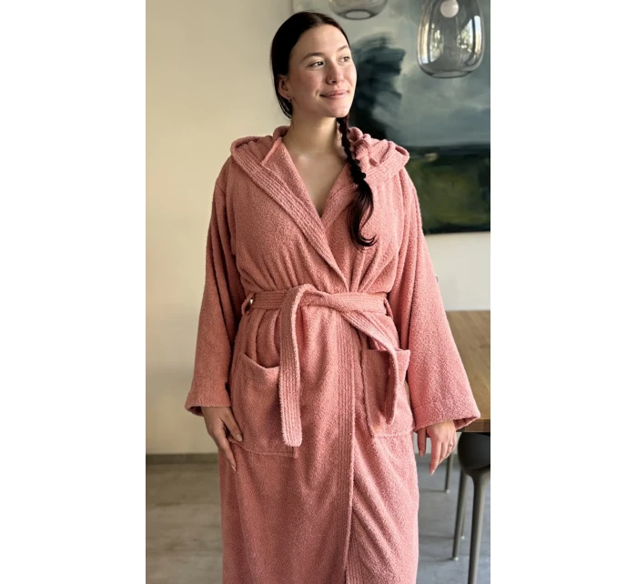 Dámsky dlhý župan s kapucňou Peach