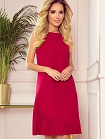 KARINE - Červené dámske trapézové šaty s asymetrickým plisovaním 308-2