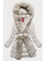 Dámska zimná bunda vo farbe ecru s kožušinou (2M-008)