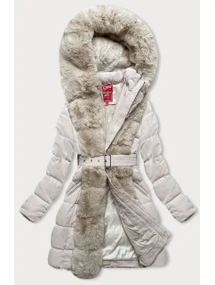Dámská zimní bunda v barvě ecru s kožešinou model 21246001 - LHD