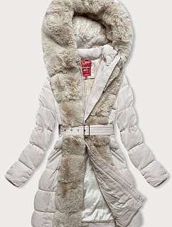 Dámská zimní bunda v barvě ecru s kožešinou model 21246001 - LHD