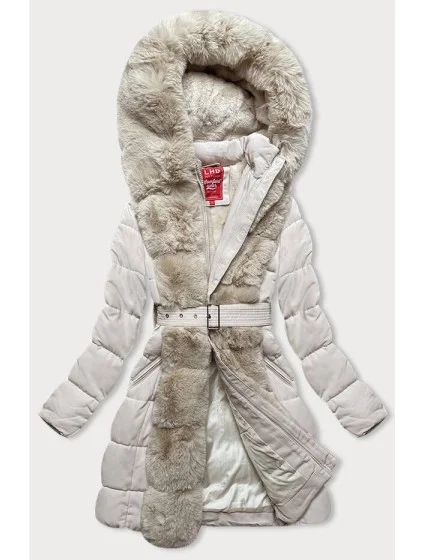 Dámska zimná bunda vo farbe ecru s kožušinou (2M-008)