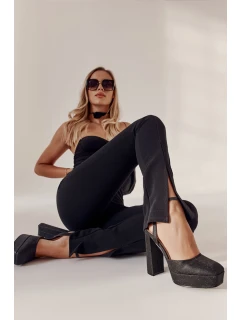 Dámské sandály třpytivé na podpatku Černe model 21596977 - Boto