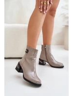 Lakované Boty Na Podpatku Zateplené model 21671870 Šedé - S.Barski