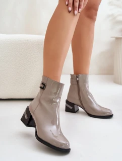 Lakierowane Botki Na Obcasie Ocieplane MR880-093 Szare