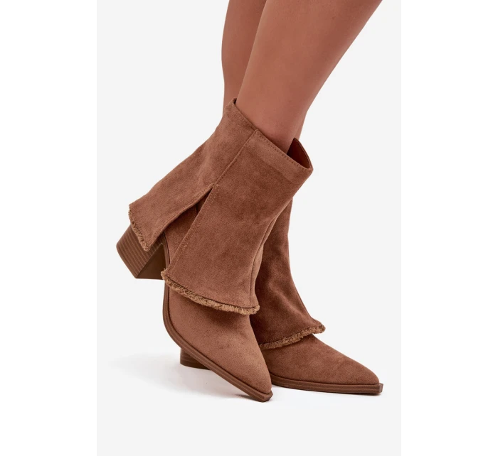 Dámské kotníkové boty na podpatku s límcem světle hnědé model 21714385 - Boto