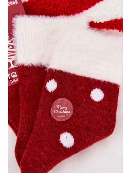 Dámské vánoční ponožky s kožíškem a puntíky z model 21786737 vlny Červené - Aura.via
