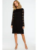 M406 krajkové šaty do áčka s dlhými rukávmi - čierne
