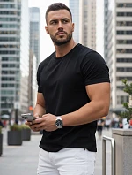 Pánske bavlnené základné čierne tričko FashionStreet RX5670