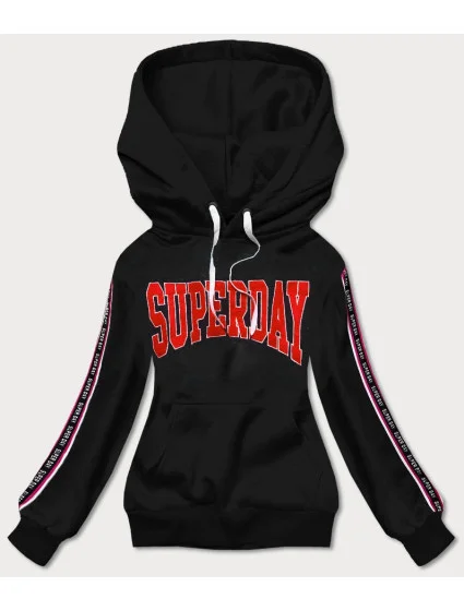 Krátká černá dámská mikina s nápisy model 17234491 - J.STYLE Krátká černá dámská mikina s nápisy model 17234491 - J.STYLE