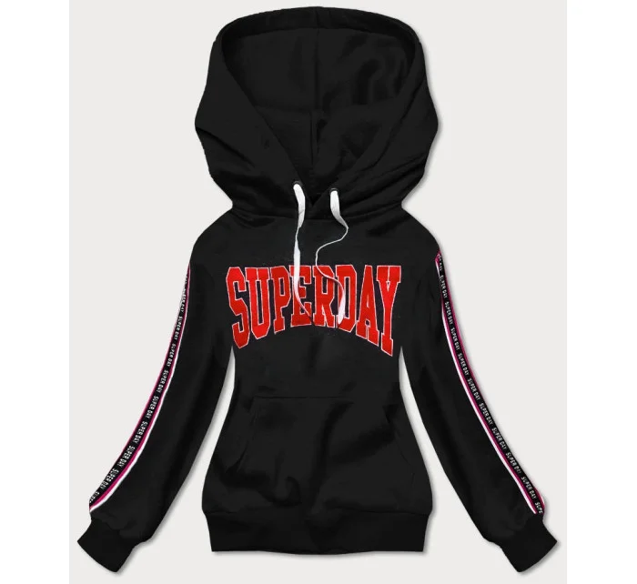 Krátká černá dámská mikina s nápisy model 17234491 - J.STYLE Krátká černá dámská mikina s nápisy model 17234491 - J.STYLE