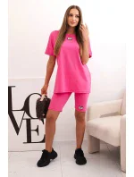 Dámska bavlnená súprava s krátkym rukávom a šortkami ružová