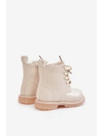 Zateplené dětské boty s medvídkem na zip béžové model 21678623 - Boto