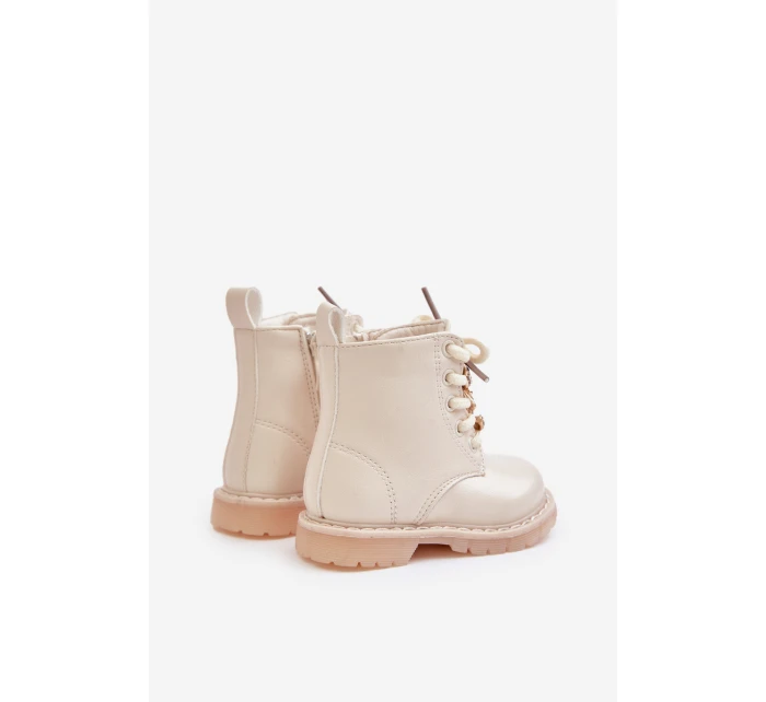 Zateplené dětské boty s medvídkem na zip béžové model 21678623 - Boto
