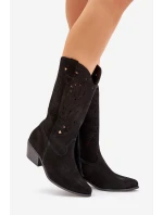 Semišové Kozačky S Svrškem Černé Zazoo model 21682120 - Boto