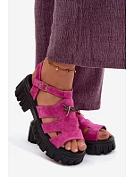 Kožené Semišové Dámské Sandály Na Platformě S  Černé model 22126027 - VINCEZA