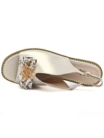 Dámske kožené ploché sandále s kryštálmi zlaté S.Barski 61-6004