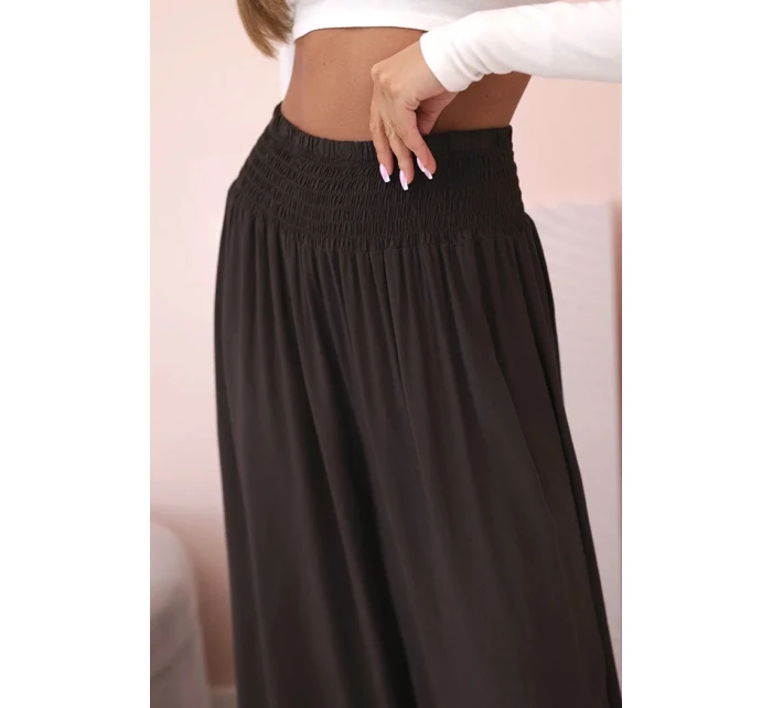Dámske viskózové nohavice s elastickým pásom hnedé