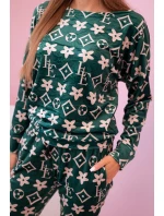 Dámska velúrová súprava s monogramom zelená + béžová