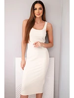 Dámské viskózové žebrované šaty na ramínka béžová