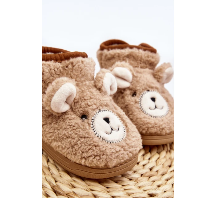 Kapcie Dziecięce Ocieplane Z Misiem Beżowe Eberra