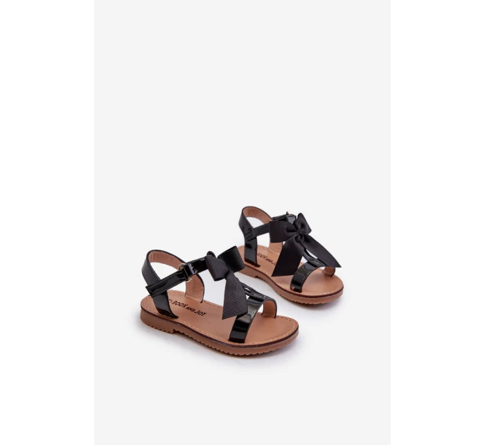 Lakierowane Sandałki Dziecięce Z Kokardką Na Rzep Czarne Joratia