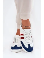 Zazoo N1068 Skórzane Niskie Sneakersy Damskie Biało-Granatowe