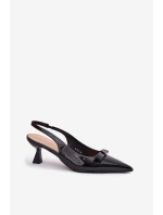 Lakierowane Sandały Na Szpilce Z Kokardką Czarne Naylna Lakierowane Sandały Na Szpilce Z Kokardką Czarne Naylna